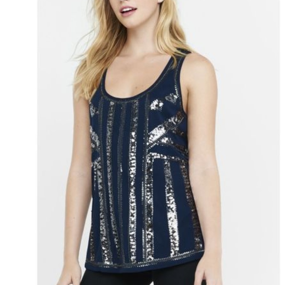 Navy Blue Express Sequin Top